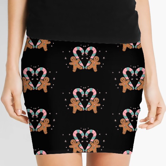 Festive Candy Cane & Gingerbread Holidays Women's Mini Skirts