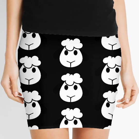 Sheep Face Head Cute Small Baby Lamb Sweet Comic Women's Mini Skirts