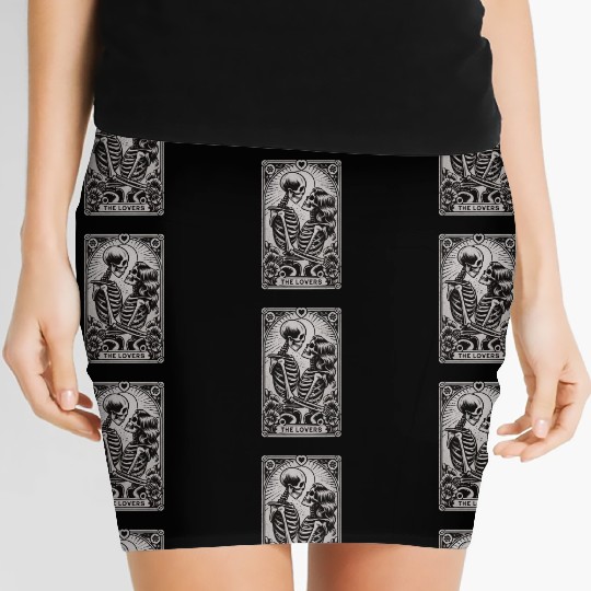 The Lovers Skeletons Gothic Tarot Card Style Women's Mini Skirts