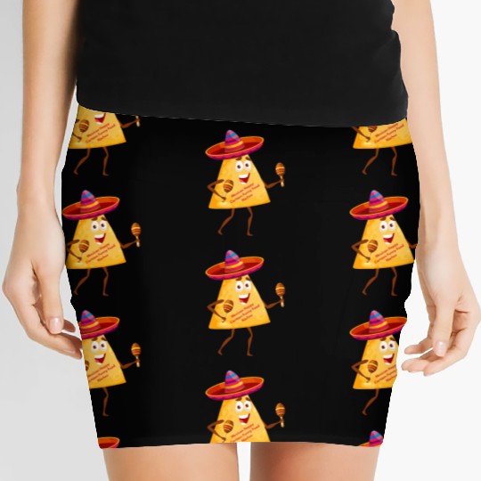 Mexican Happy Cartoon Funny Food Nachos Character Women's Mini Skirts
