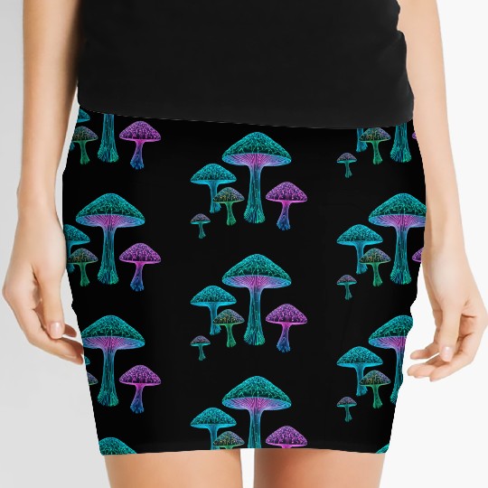 Psychedelic Neon Fungi Glow Women's Mini Skirts
