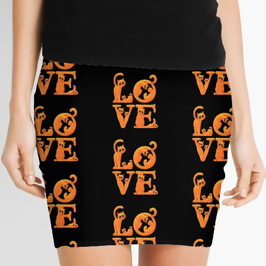 Love Cat Orange Women's Mini Skirts