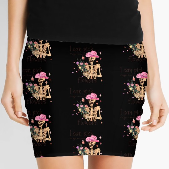 Funny Cowboy Skeleton with Flowers Women's Mini Skirts