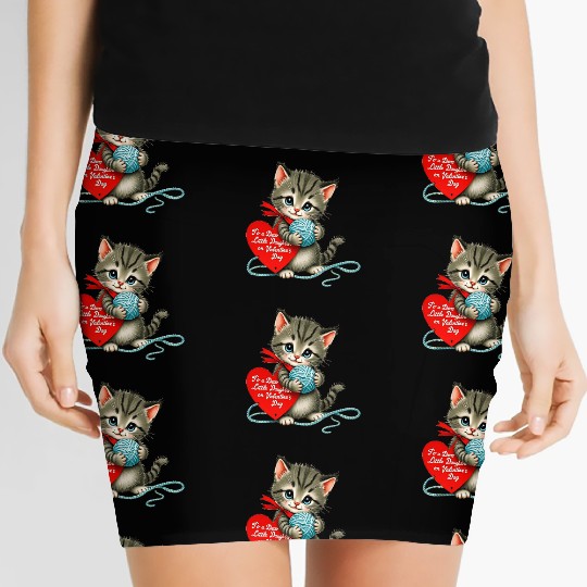 Kitten To a Dear Valentine s Day Card Women's Mini Skirts