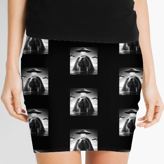 Walrus Sea lion Funny Graphic Selfie with UFOs Wei Women's Mini Skirts