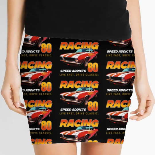 Racing Classic Car Graphic Women's Mini Skirts, Retro Muscle Car