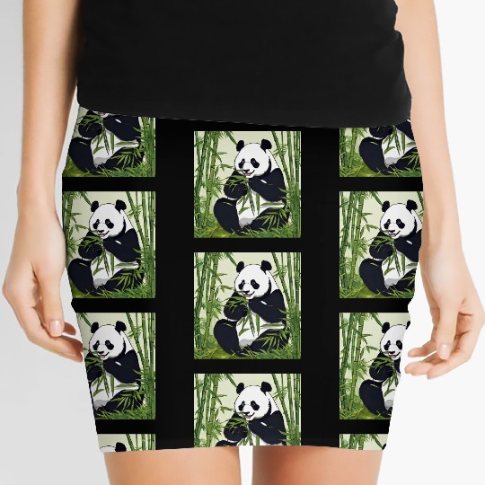 Chill Panda Eating Bamboo Cute Relaxed Design Women's Mini Skirts
