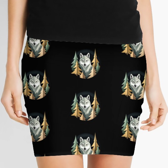 Wolf and Nature Geometric Pattern Women's Mini Skirts