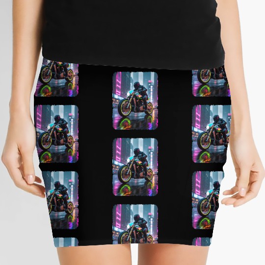 Motorcycle cyberpunk in city Women's Mini Skirts