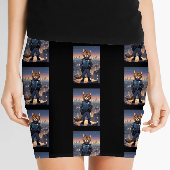 Cat painting red black cat Police Cat Women's Mini Skirts