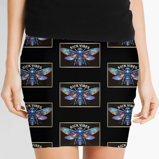 Futuristic Cyberpunk Mecha Moth with Neon Wings Women's Mini Skirts