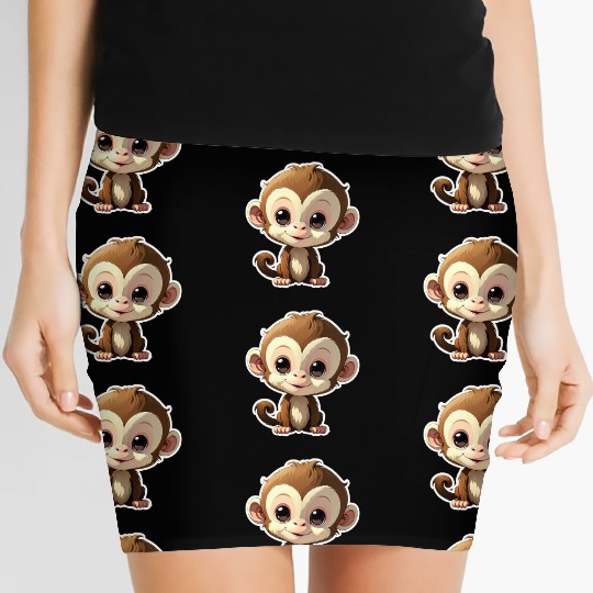 Monkey Chibi-Style Sticker Women's Mini Skirts