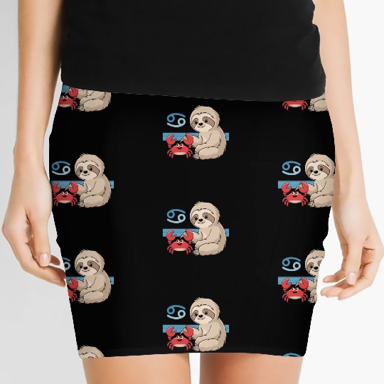 Cancer Zodiac Sloth with Adorable Crab Women's Mini Skirts