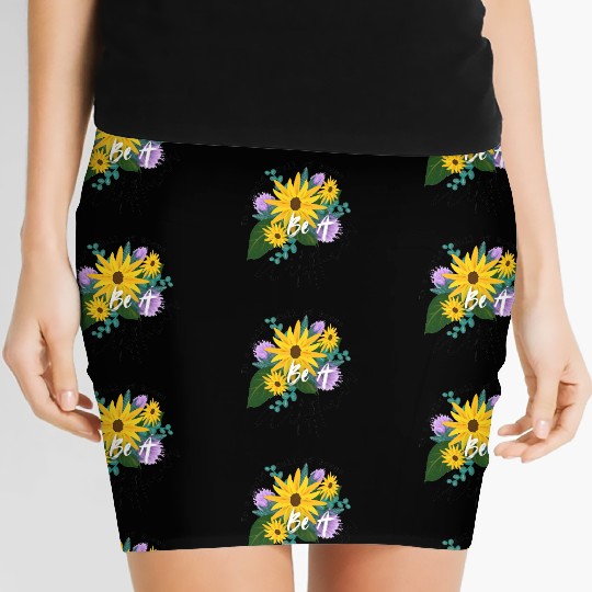 Positive quote with wildflowers sunflower sticker Women's Mini Skirts