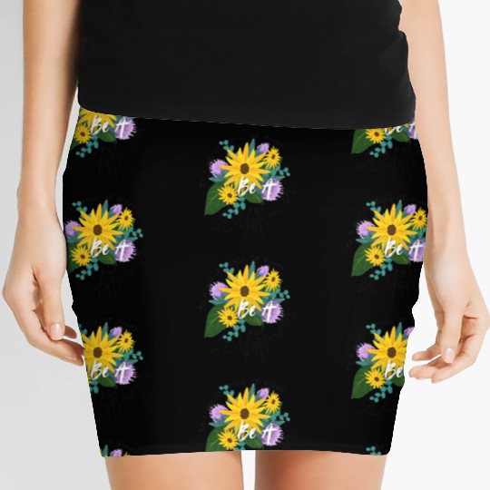 Positive quote with wildflowers sunflower sticker Women's Mini Skirts