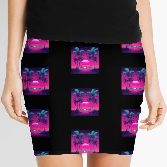 Neon Paradise Vaporwave Sunset Vibes Women's Mini Skirts