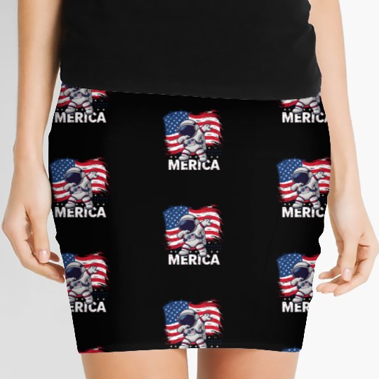 Merica Astronaut Adventure Dab with American Flag Women's Mini Skirts