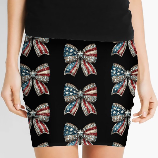 Patriotic Rhinestone Bow Women's Mini Skirts