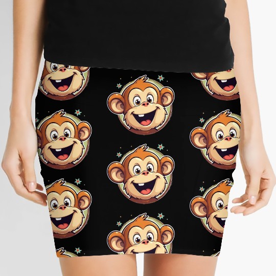 Cute Cartoon Monkey Face Women's Mini Skirts