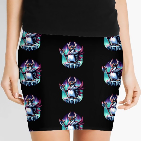 Viking Penguin Warrior Under Northern Lights Women's Mini Skirts