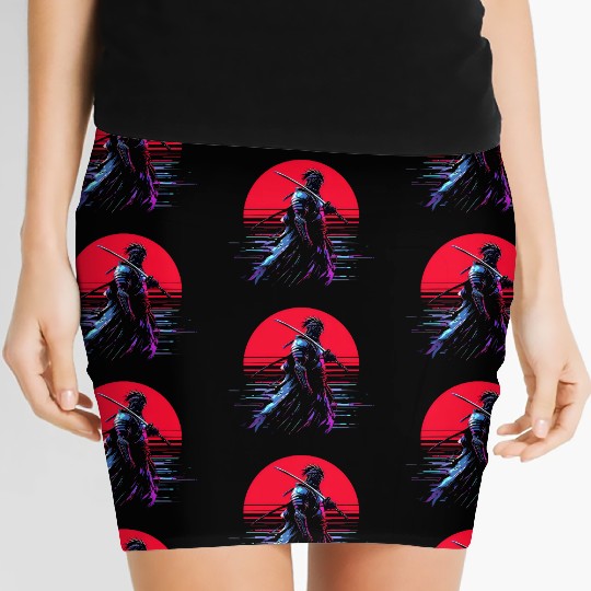 Cyberpunk Samurai Warrior Under Neon Moon Women's Mini Skirts