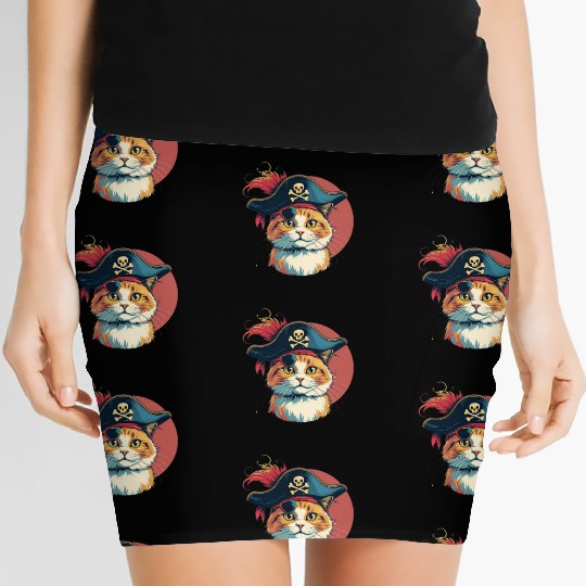 Whimsical PIRATE Cat Steals the Show Women's Mini Skirts