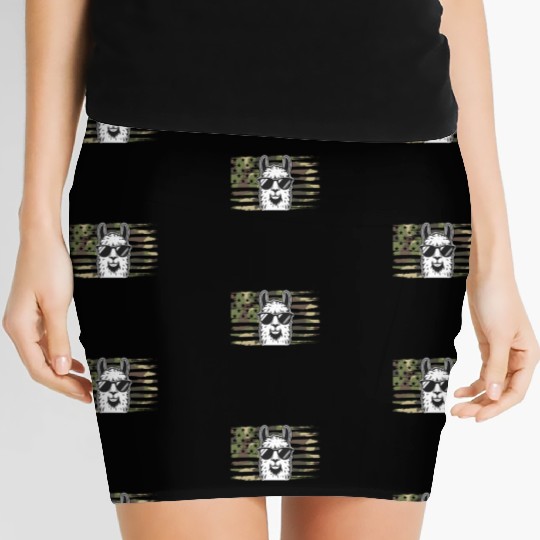 Llama Camouflage US Flag Llama Women's Mini Skirts