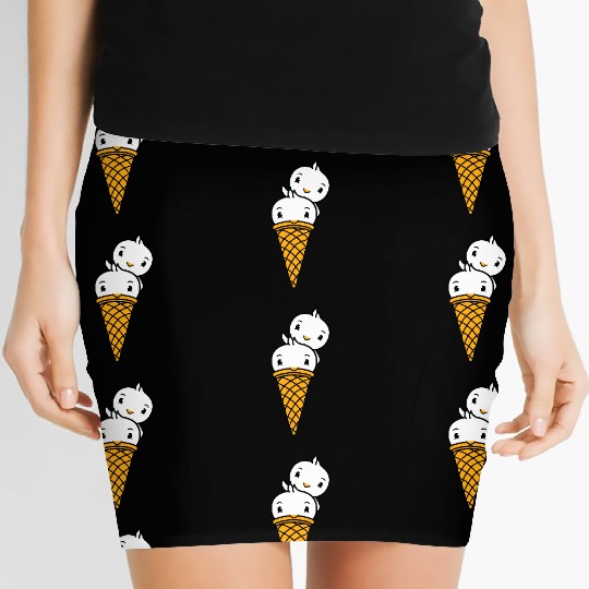 Two Birds Ice Cream Waffle Scoops Greeting Waving Women's Mini Skirts