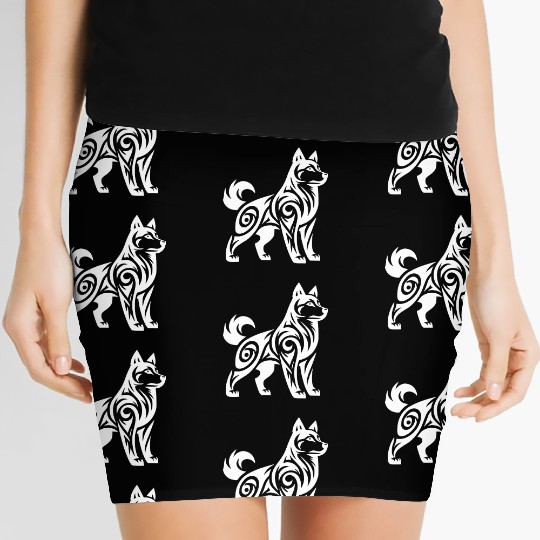 Wolf With Tribal Pattern Mystic Husky Dog Women's Mini Skirts