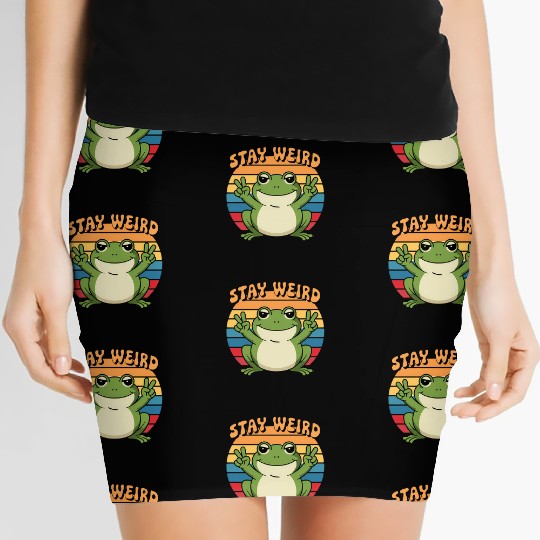Stay Weird Retro Frog Design Cute Cartoon Women's Mini Skirts