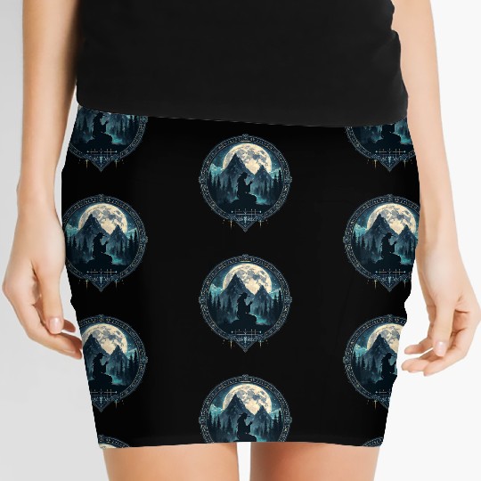 Man in hat and Moon Women's Mini Skirts