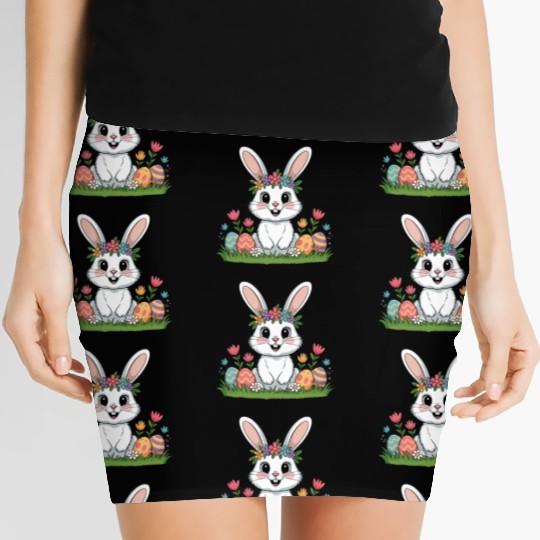 Easter Bunny Flower Crown Spring Eggs Women's Mini Skirts