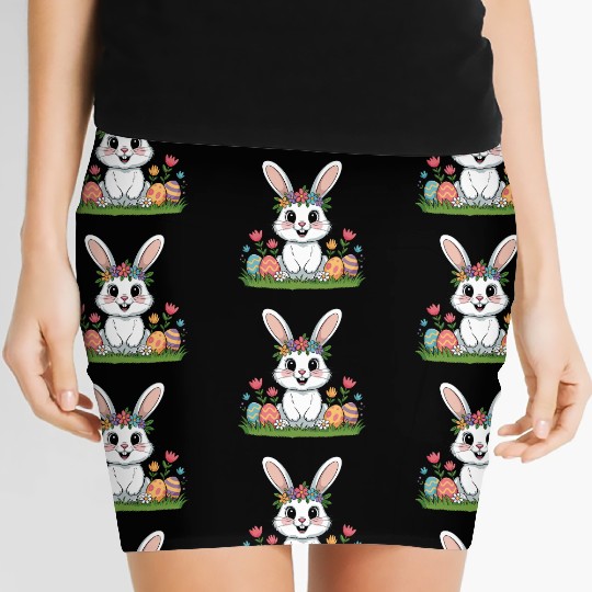 Easter Bunny Flower Crown Spring Eggs Women's Mini Skirts