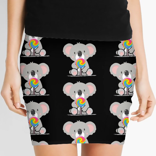 Cute koala with a colorful lollipop Women's Mini Skirts