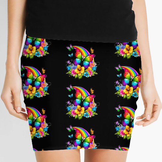 Flower butterfly and rainbow Women's Mini Skirts