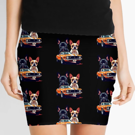 French Bulldogs with Classic Muscle Car – Retro Vi Women's Mini Skirts