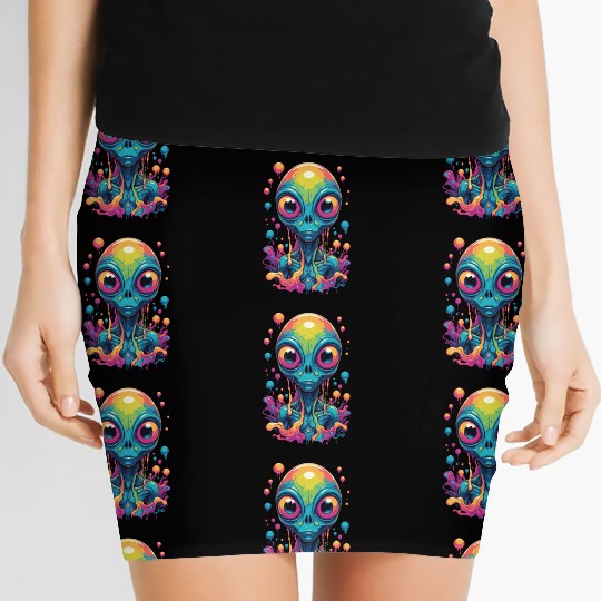 psychedelic alien portrait Women's Mini Skirts