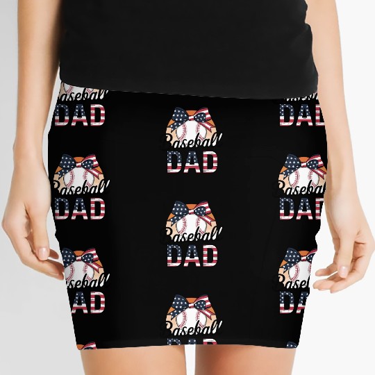 Patriotic Baseball Dad Bow Design For Proud Women's Mini Skirts