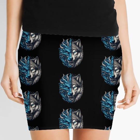 Dragon Wolf Fusion - Epic Beast Split Face Art Women's Mini Skirts