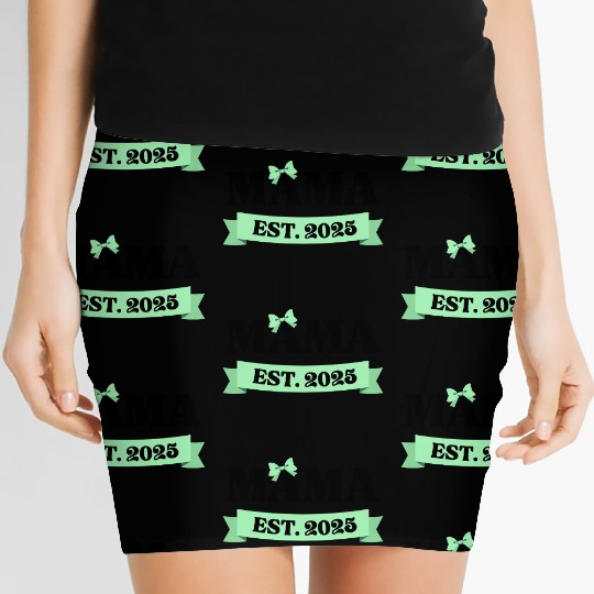 Mama Est. 2025 - Light Green Bow Maternity Design Women's Mini Skirts