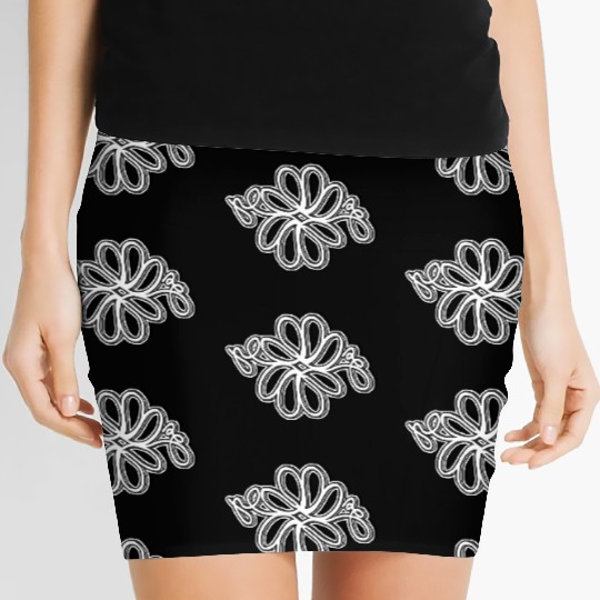 Black and white wildflower1 Women's Mini Skirts