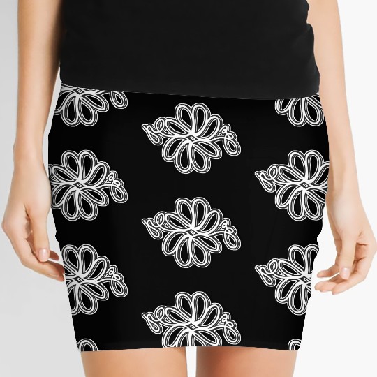 Black and white wildflower1 Women's Mini Skirts
