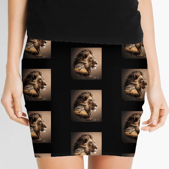 Majestic Lion in African Savanna Landscape Women's Mini Skirts