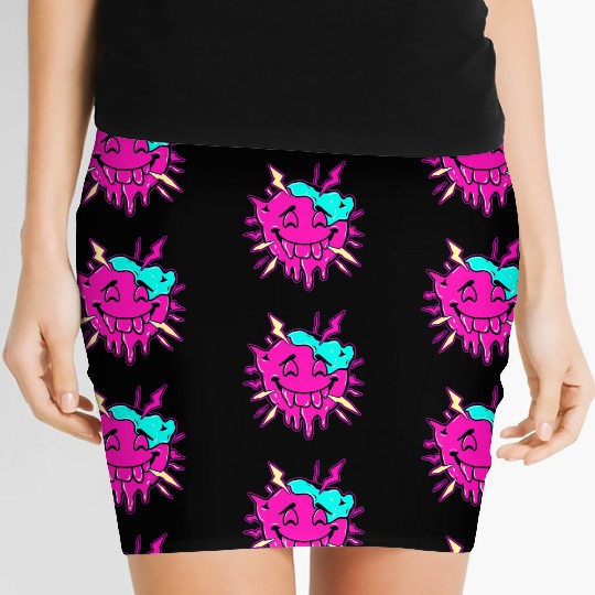 Melting Face Vaporwave Glitch Streetwear Art Women's Mini Skirts