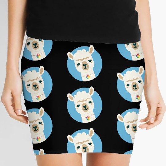 Alpaca with a Colorful Flower Necklace Women's Mini Skirts