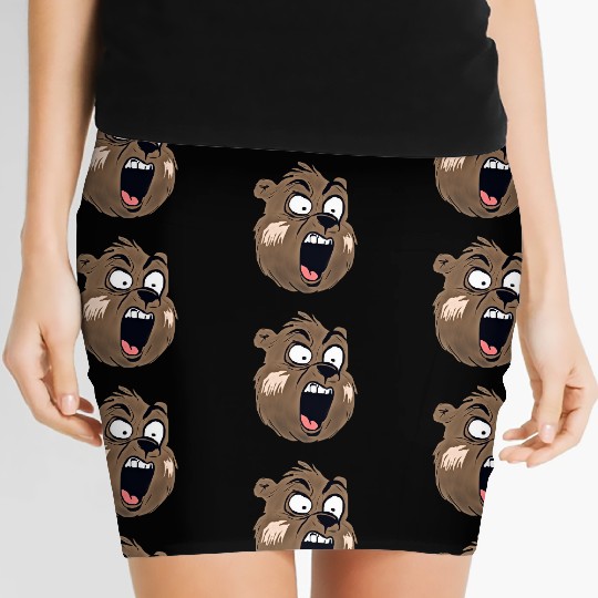 Screaming Bear Face Funny Angry Animal Cartoon Women's Mini Skirts