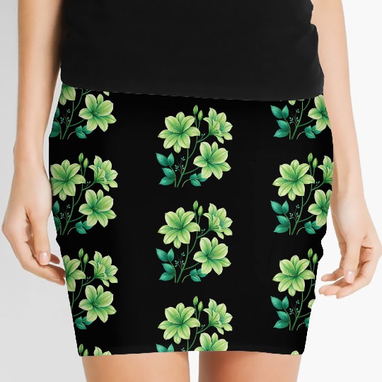 Green Lilies Floral Design Women's Mini Skirts