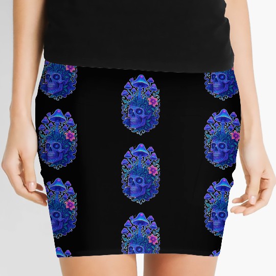 Fungi Mind - Trippy Skull Bloom Women's Mini Skirts