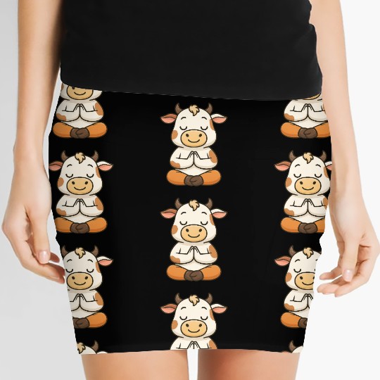Cute cow bull yoga meditation relax chibi Women's Mini Skirts