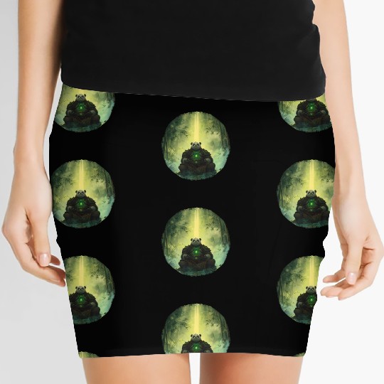 Meditating Panda Monk in a Glowing Bamboo Grove Women's Mini Skirts